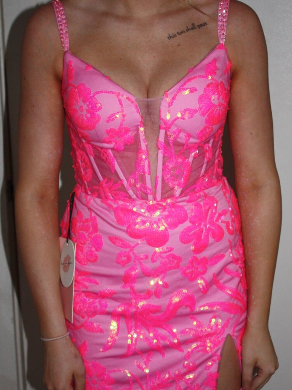 KissProm - Hot Pink Sequin Floral Mini Dress - Sz 8 -NWT